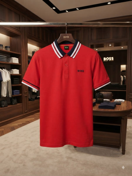 Premium Red Contrast Collar Polo T-Shirt