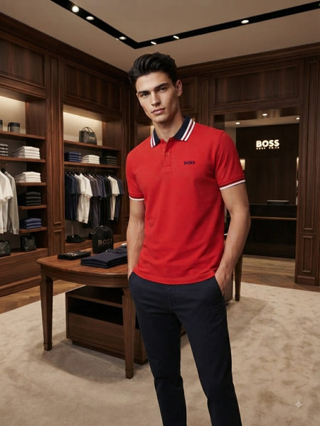 Premium Red Contrast Collar Polo T-Shirt