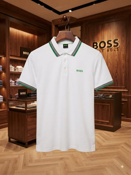 Premium White Contrast Collar Polo T-Shirt