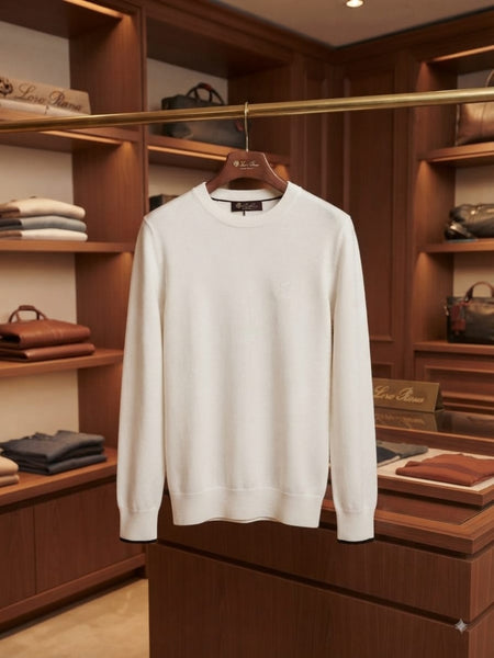 Premium White Crew Neck Pullover Sweater
