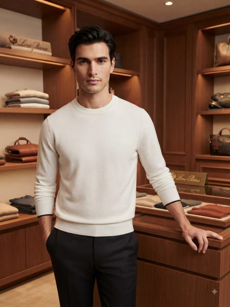 Premium White Crew Neck Pullover Sweater
