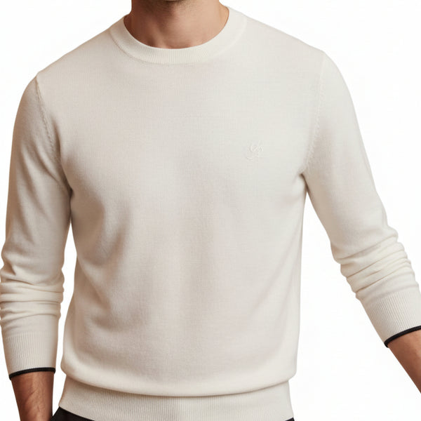 Premium White Crew Neck Pullover Sweater