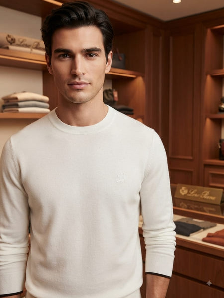 Premium White Crew Neck Pullover Sweater