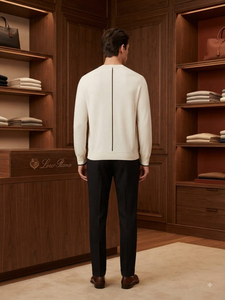 Premium White Crew Neck Pullover Sweater