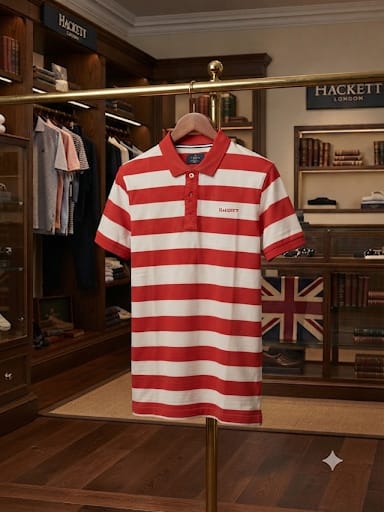 Men Red & White Striped Polo Shirt
