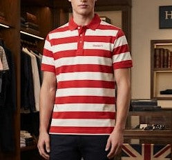 Men Red & White Striped Polo Shirt
