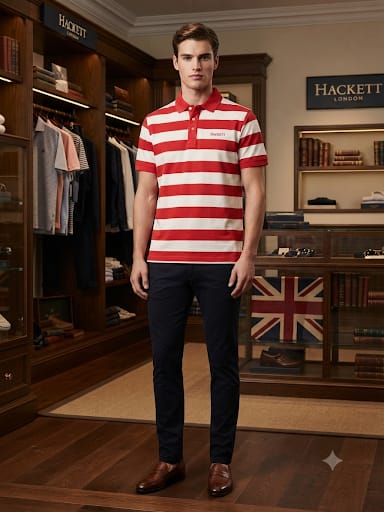 Men Red & White Striped Polo Shirt