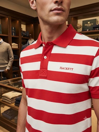 Men Red & White Striped Polo Shirt