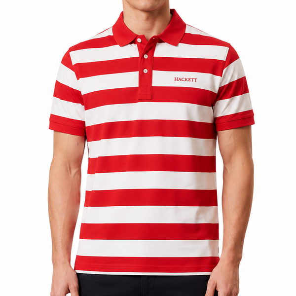 Men Red & White Striped Polo Shirt