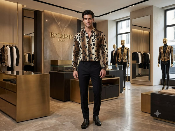 Men Brown Leopard Print Full Sleeve Shirt