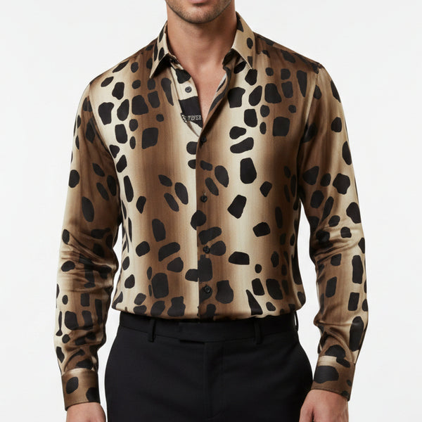 Men Brown Leopard Print Full Sleeve Shirt