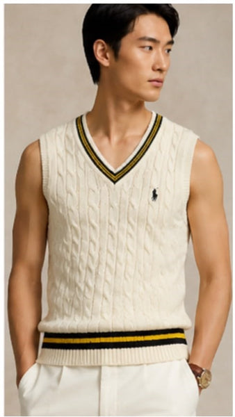 Men Cable Knit V-Neck Sweater Vest