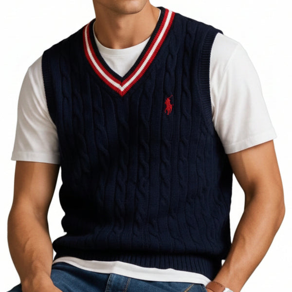Men Cable Knit V-Neck Sweater Vest