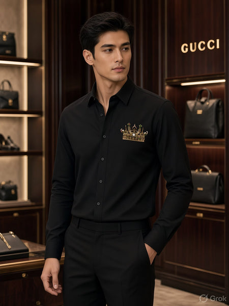 Men Black Tiger Graphic Printed Full Sleeve Shirt