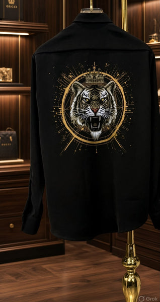 Men Black Tiger Graphic Printed Full Sleeve Shirt