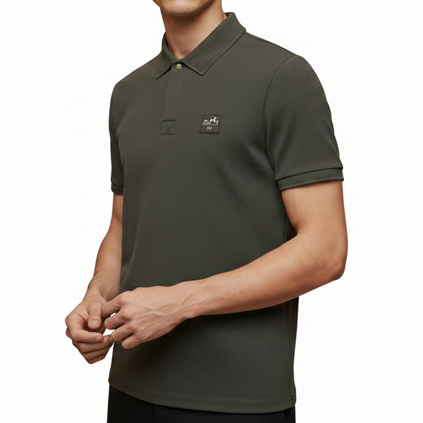 Men Solid Polo Gray Color T-Shirt with Minimal Patch Detail