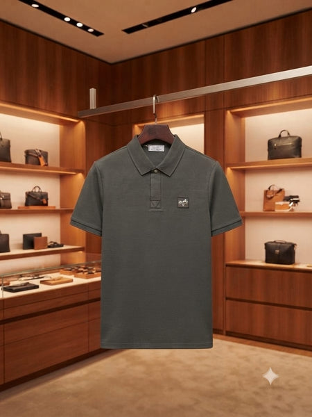 Men Solid Polo Gray Color T-Shirt with Minimal Patch Detail