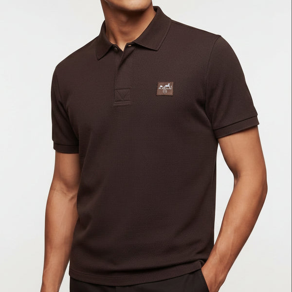 Men Solid Polo Brown Color T-Shirt with Minimal Patch Detail