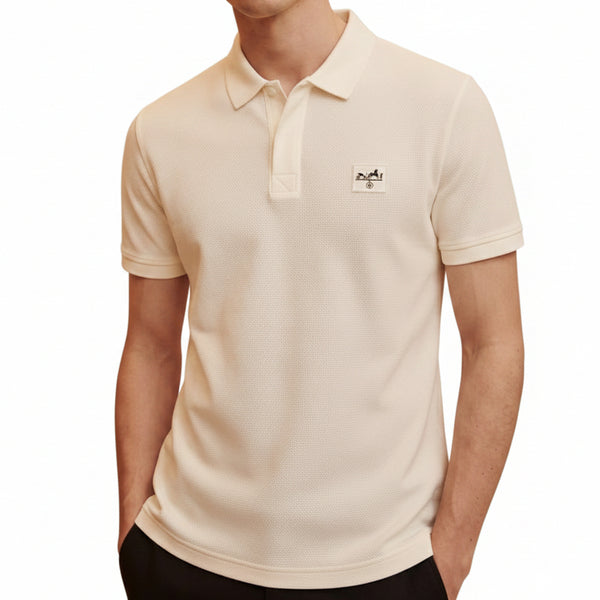 Men Solid Polo T-Shirt with Minimal Patch Detail