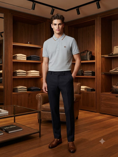 Premium Blue Textured Polo T-Shirt with Contrast Collar Luxury Style