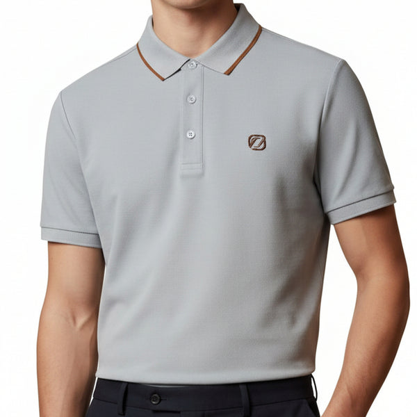 Premium Blue Textured Polo T-Shirt with Contrast Collar Luxury Style