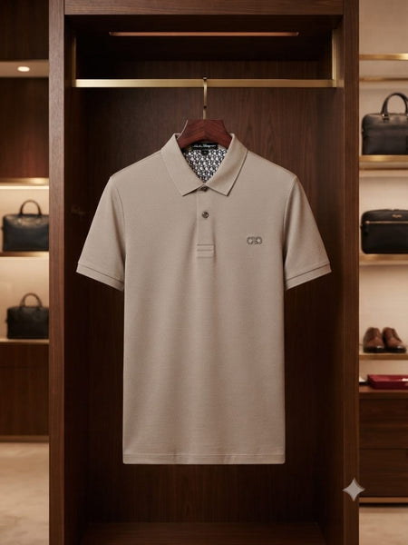 Men Classic Cream Textured Polo Shirt