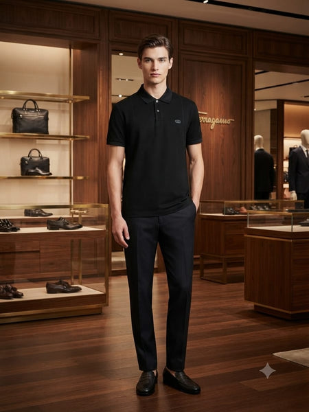 Men Classic Black Textured Polo Shirt