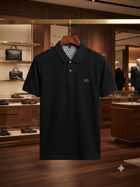 Men Classic Black Textured Polo Shirt