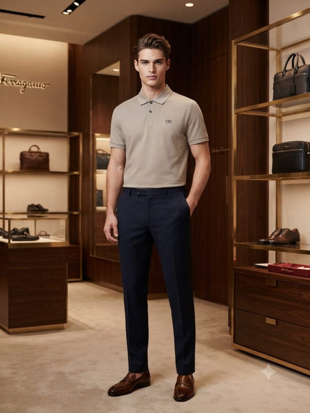 Men Classic Cream Textured Polo Shirt