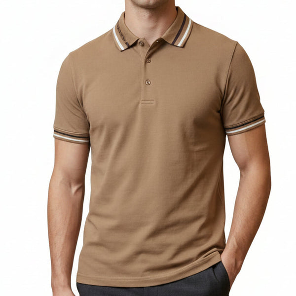 Premium Men Brown Polo T-Shirt – Slim Fit Contrast Collar & Sleeve Design
