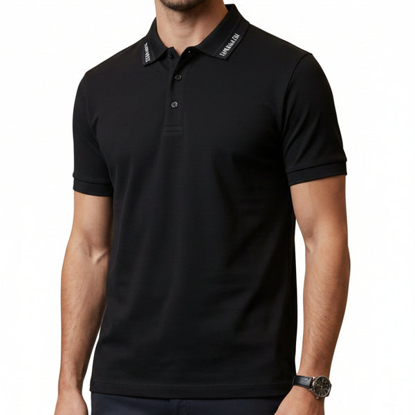 Premium Men Black Polo T-Shirt – Slim Fit Contrast Collar & Sleeve Design