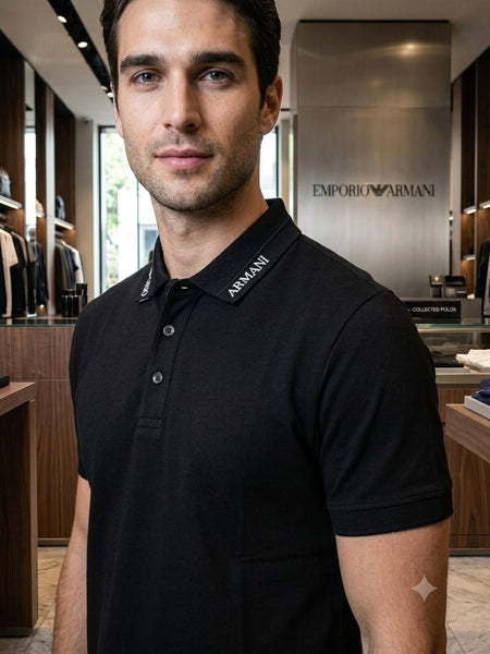 Premium Men Black Polo T-Shirt – Slim Fit Contrast Collar & Sleeve Design