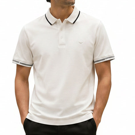 Premium Men White Polo T-Shirt – Slim Fit Contrast Collar & Sleeve Design