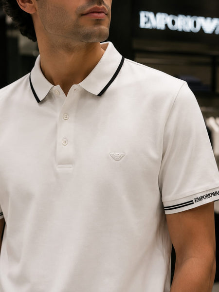Premium Men White Polo T-Shirt – Slim Fit Contrast Collar & Sleeve Design