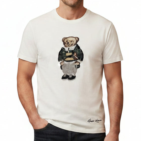 Premium Men White Bear T-Shirt – Soft Casual Crew Neck