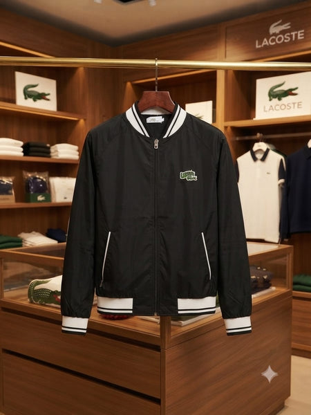 Classic Black Zip-Up Men Jacket with Sporty Ribbed Finish