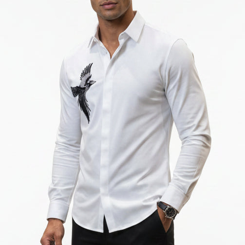 Men Premium White Eagle Casual Shirt Full Sleeve Button-Down Stylish Shirt