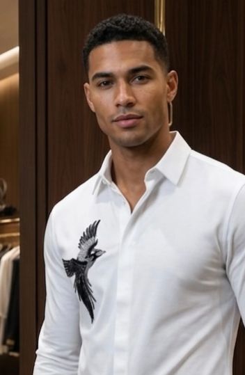 Men Premium White Eagle Casual Shirt Full Sleeve Button-Down Stylish Shirt