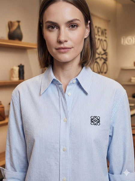 Women Premium Light Blue Striped Button-Down Shirt