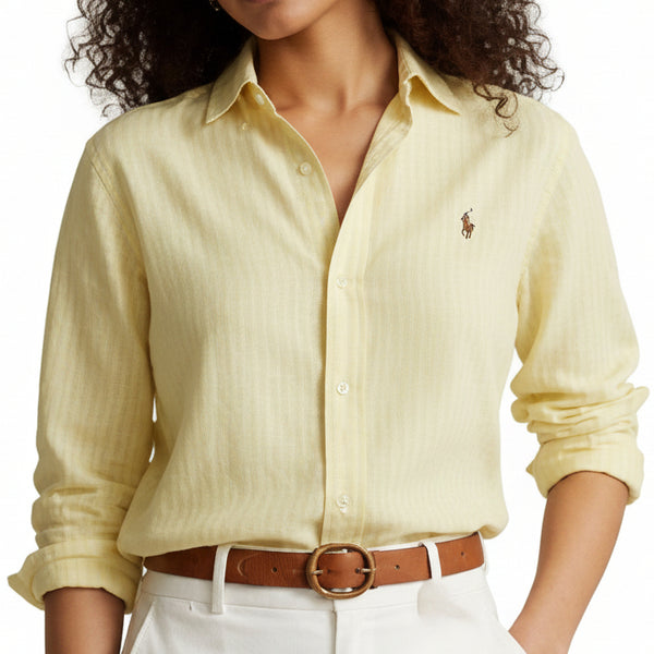 Women Premium Mint Green Striped Button-Down Shirt