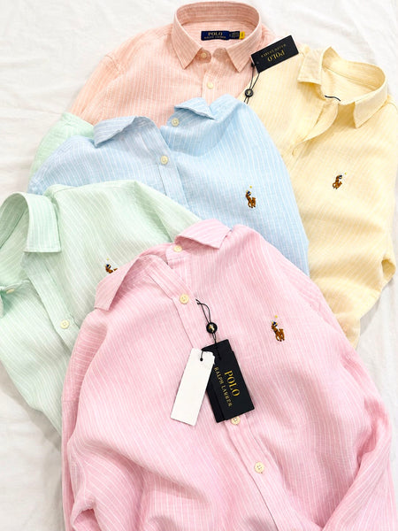 Women Premium Mint Green Striped Button-Down Shirt