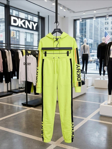 Women Neon Green Hooded Tracksuit Set