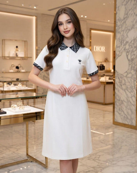 Women Elegant Polo Collar Mini Dress – Short Sleeve Casual Fit Dress