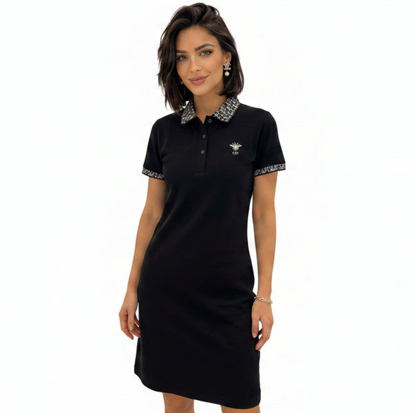 Women Elegant Polo Collar Mini Dress – Short Sleeve Casual Fit Dress
