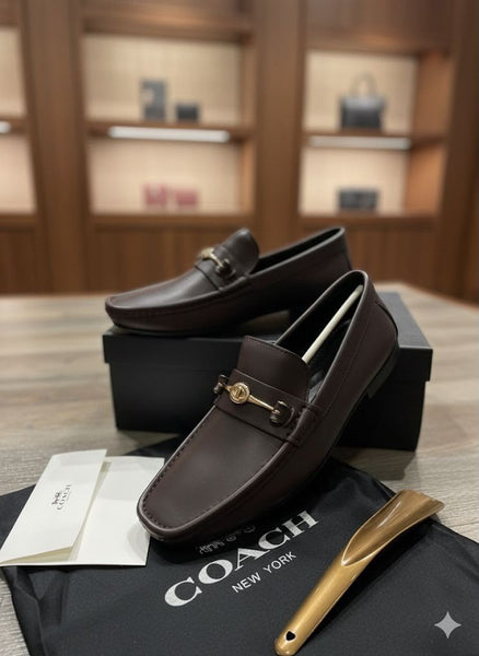 Premium Dark Brown Leather-Style Loafers with Gold-Tone Horsebit Accent