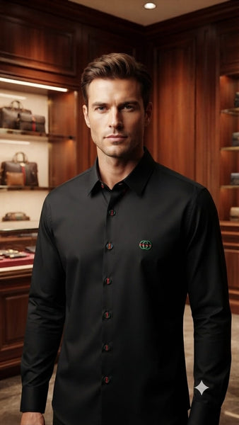 Men’s Premium Black Full-Sleeve Casual Shirt with Signature Logo