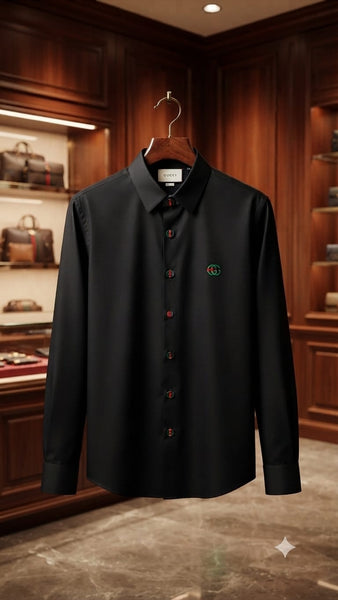 Men’s Premium Black Full-Sleeve Casual Shirt with Signature Logo
