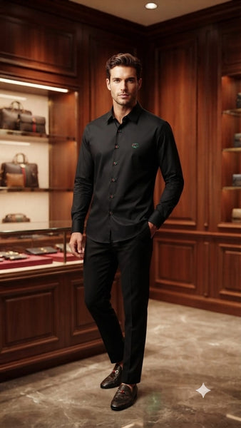 Men’s Premium Black Full-Sleeve Casual Shirt with Signature Logo