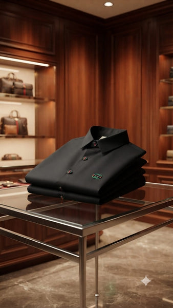 Men’s Premium Black Full-Sleeve Casual Shirt with Signature Logo
