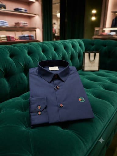 Men Premium Navy Blue Full-Sleeve Casual Shirt with Signature Logo